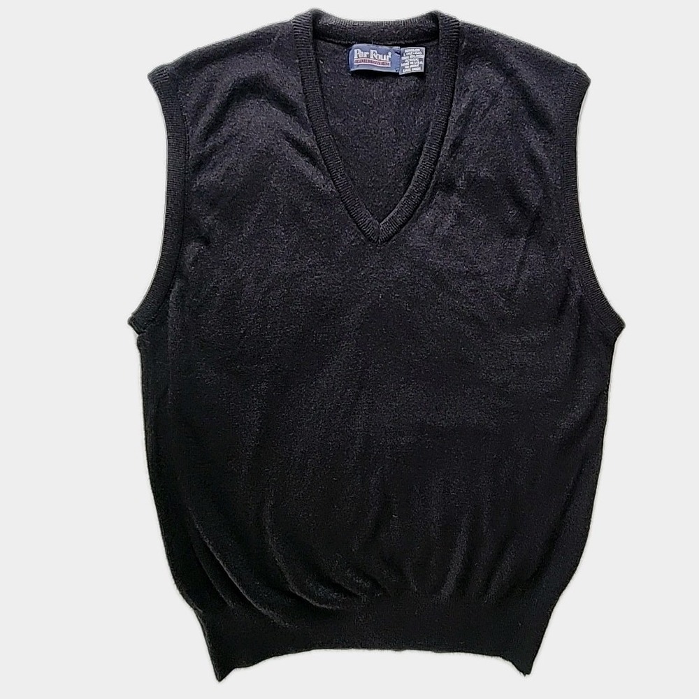 NWOT Vintage PAR FOUR Sweater Vest Mens Large Black 100% Orlon Pullover Golf USA